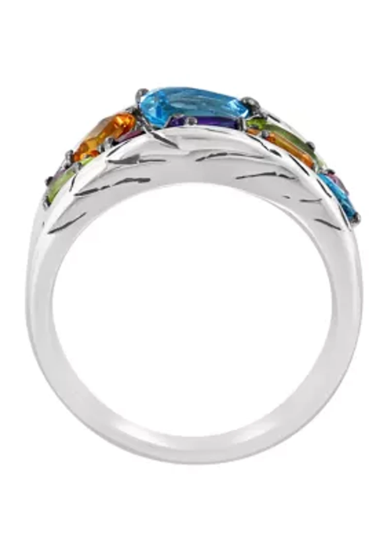 Amethyst, Blue Topaz, Citrine, Garnet, Pink Tourmaline, and Peridot Ring in Sterling Silver