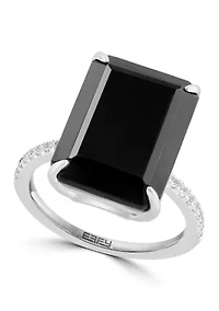 Onyx and White Sapphire Ring in Sterling Silver