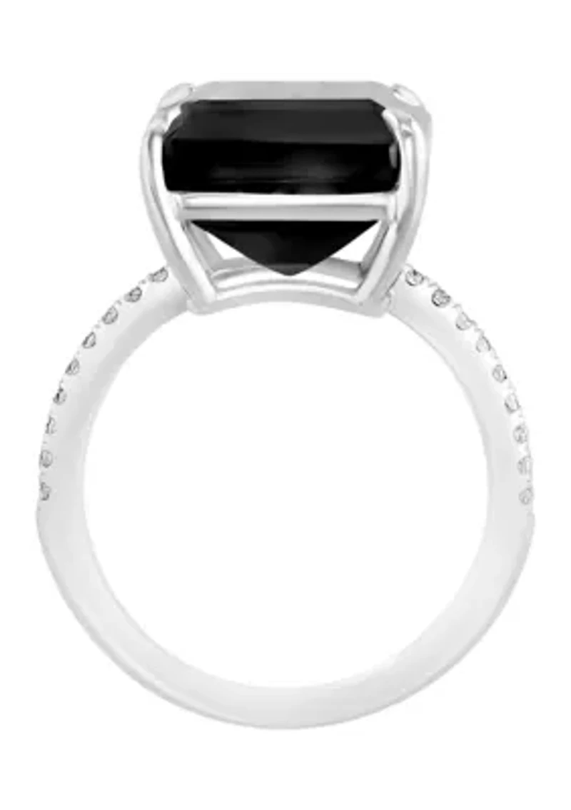Onyx and White Sapphire Ring in Sterling Silver