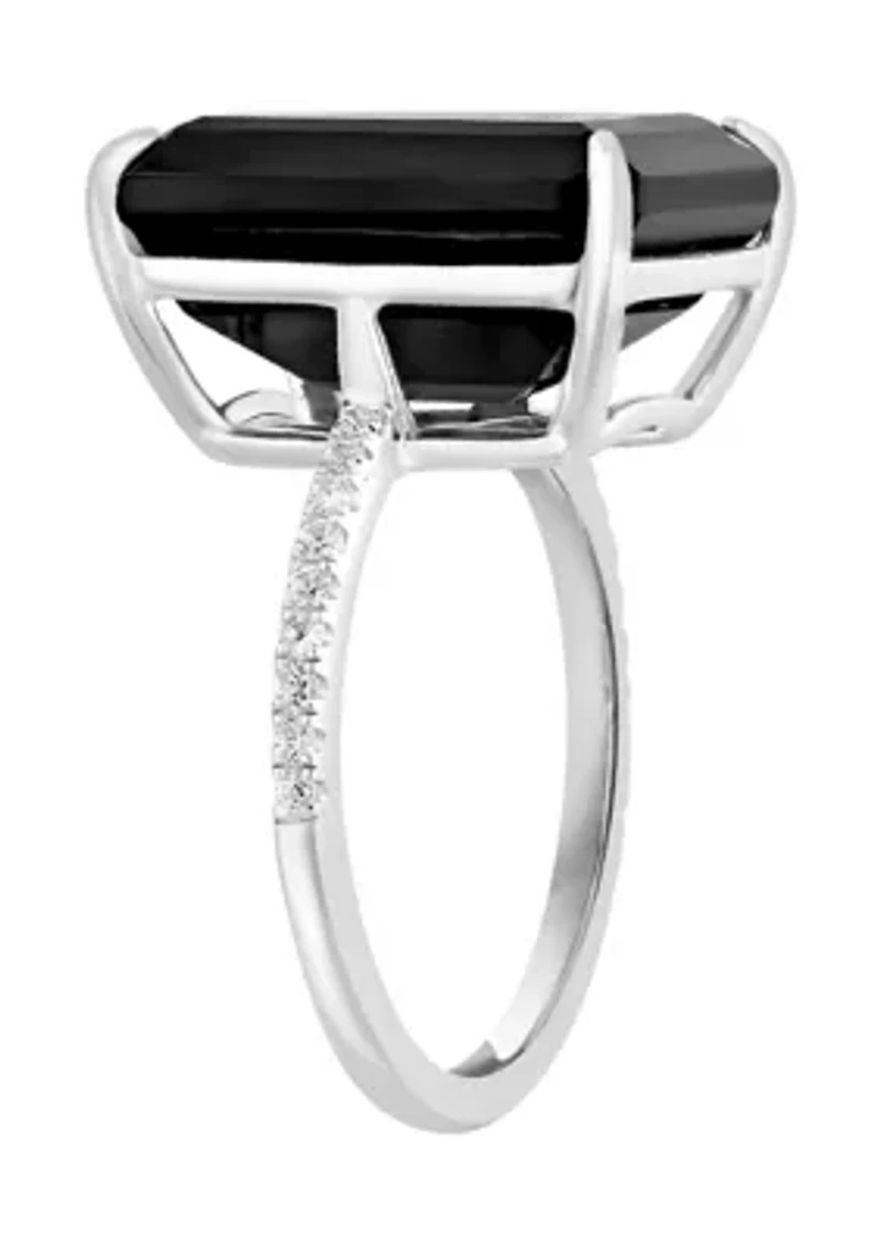 Onyx and White Sapphire Ring in Sterling Silver