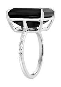 Onyx and White Sapphire Ring in Sterling Silver