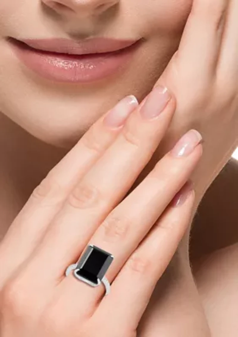 Onyx and White Sapphire Ring in Sterling Silver