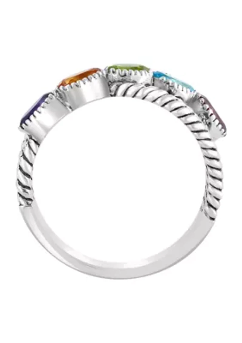 Amethyst, Blue Topaz, Citrine, Pink Tourmaline, and Peridot Ring in Sterling Silver