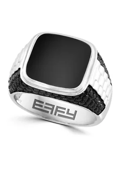 Men's Onyx and Black Spinel Ring in Sterling Silver