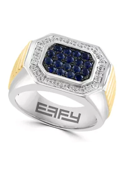 Men's Sapphire, White Sapphire Ring in Gold Over Sterling Silver