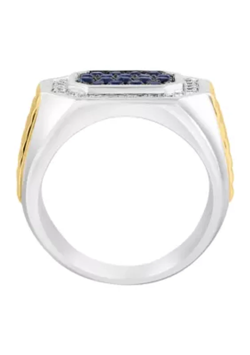 Men's Sapphire, White Sapphire Ring in Gold Over Sterling Silver