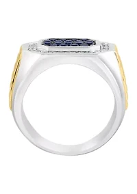 Men's Sapphire, White Sapphire Ring in Gold Over Sterling Silver