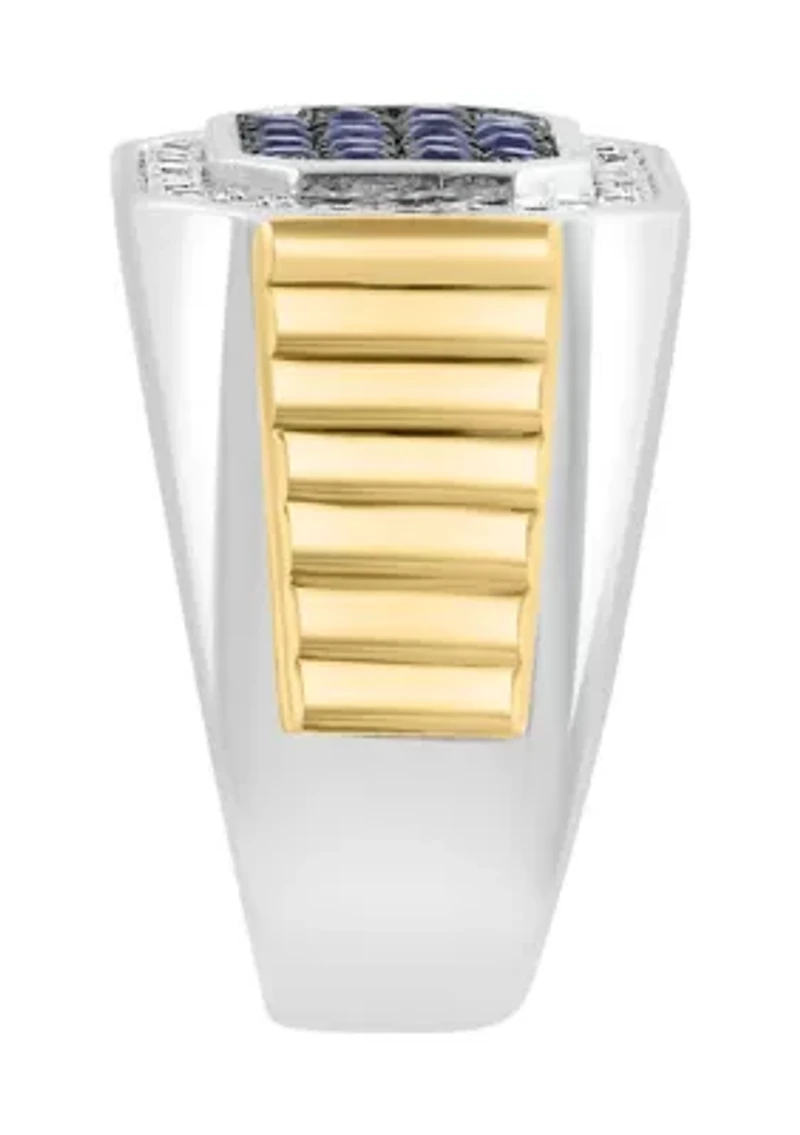 Men's Sapphire, White Sapphire Ring in Gold Over Sterling Silver