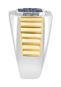 Men's Sapphire, White Sapphire Ring in Gold Over Sterling Silver