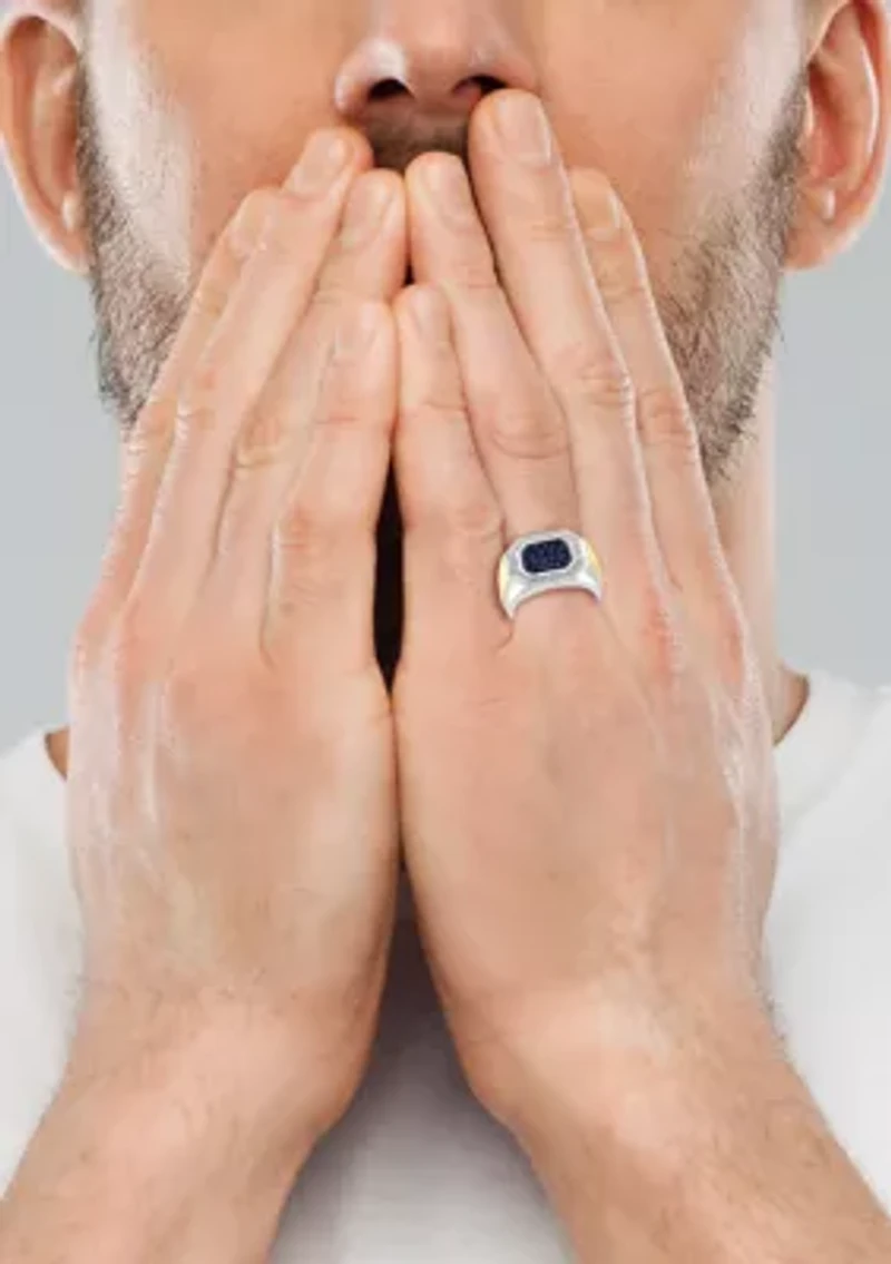 Men's Sapphire, White Sapphire Ring in Gold Over Sterling Silver