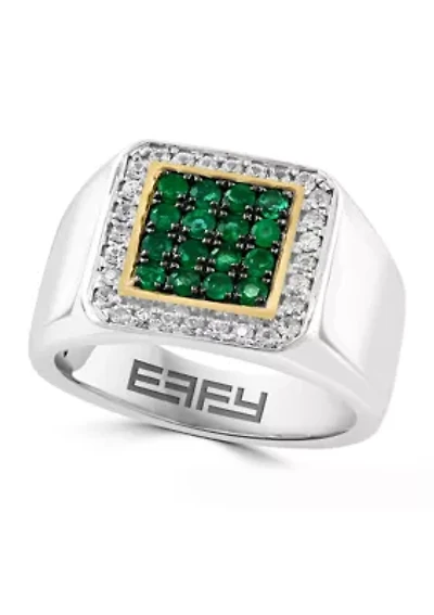 Men's White Topaz and Emerald Ring in Gold Over Sterling Silver