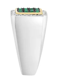 Men's White Topaz and Emerald Ring in Gold Over Sterling Silver