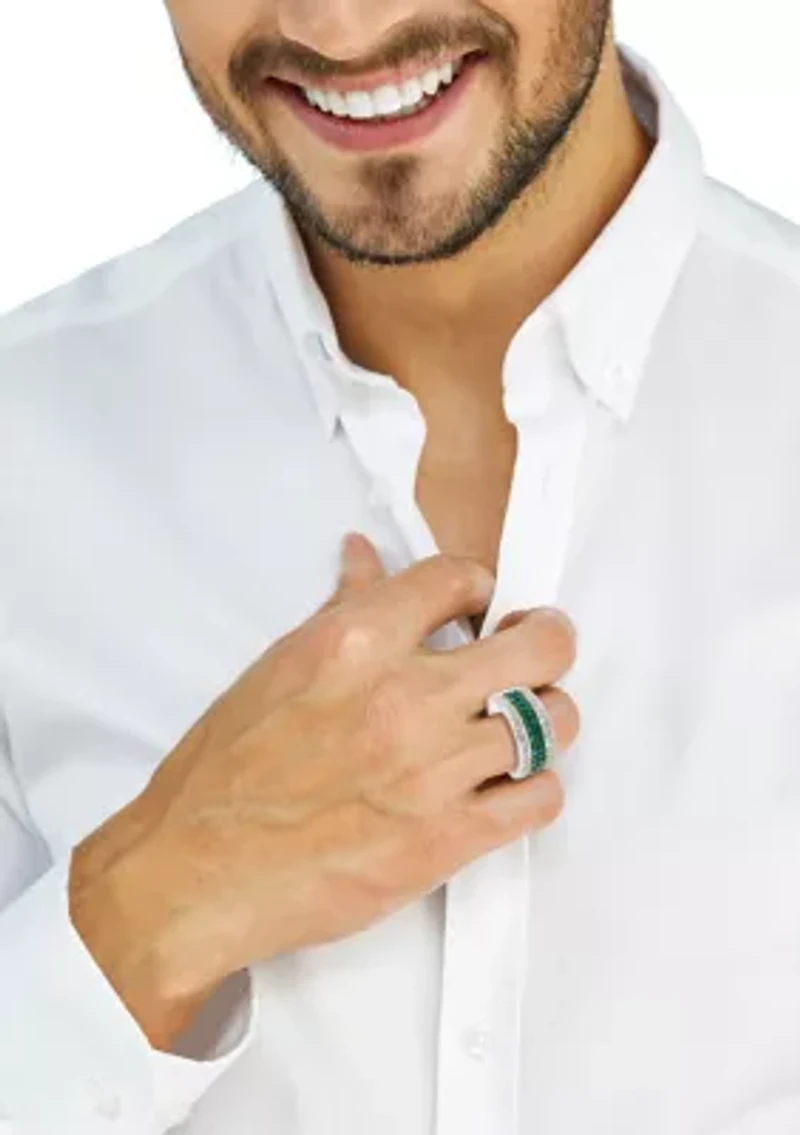 Men's White Sapphire and Emerald Ring in Gold Over Sterling Silver