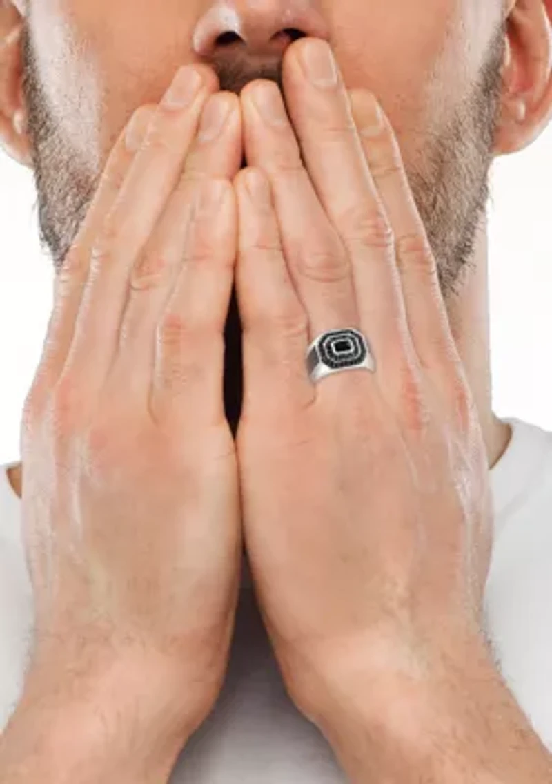 Men's Black Spinel Ring in Sterling Silver