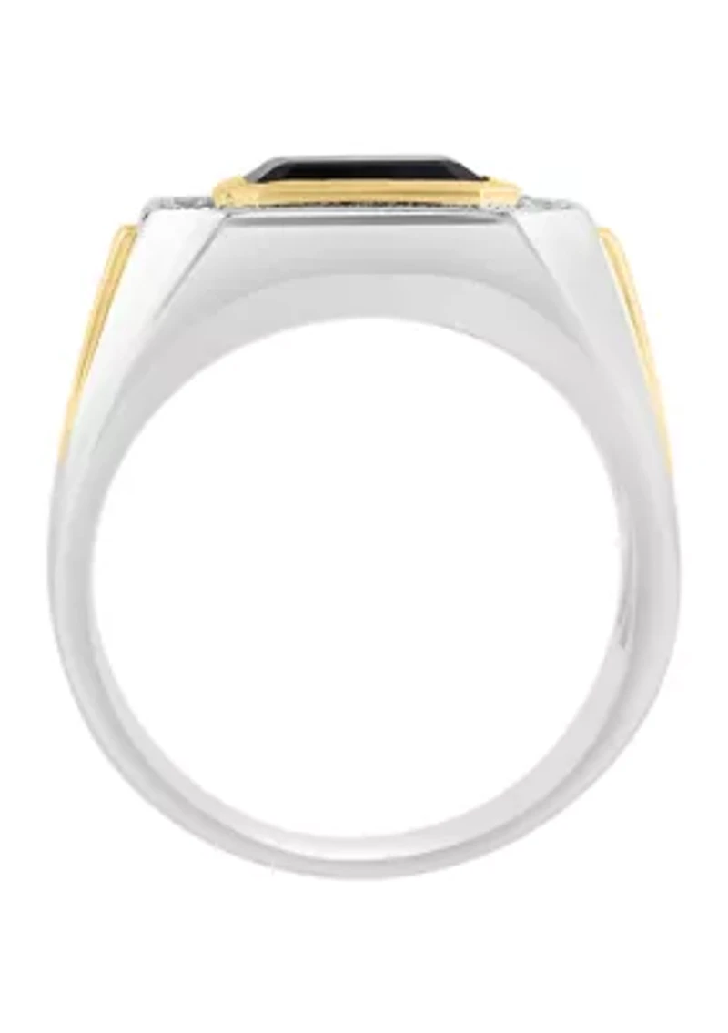 Men's White Topaz and Onyx Ring in Sterling Silver over Gold