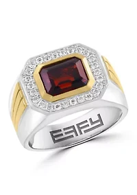 White Topaz and Garnet Ring in Gold Over Sterling Silver