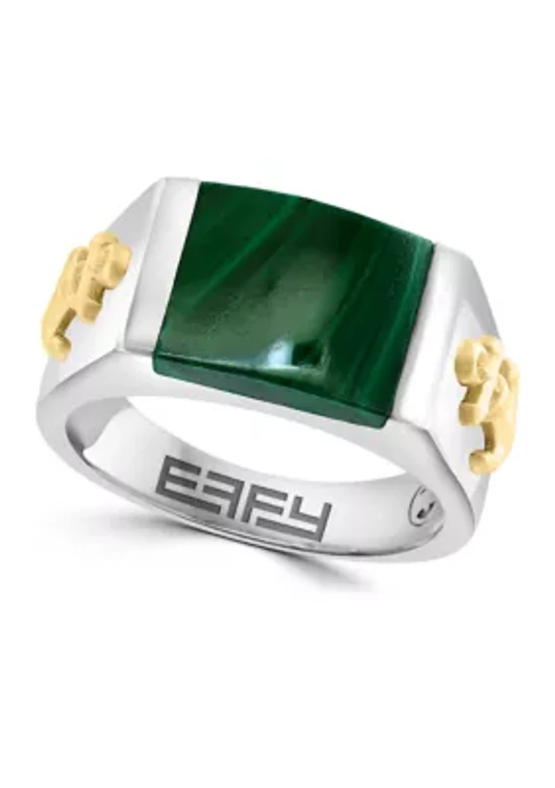 Sterling Silver/Gold-Plated Malachite Men's Ring with Anchor Accents