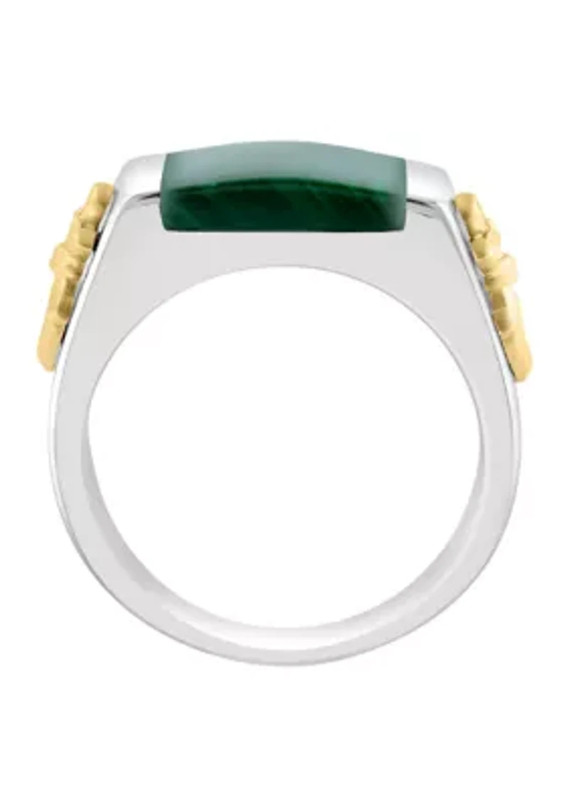 Sterling Silver/Gold-Plated  Malachite Men's Ring with Anchor Accents