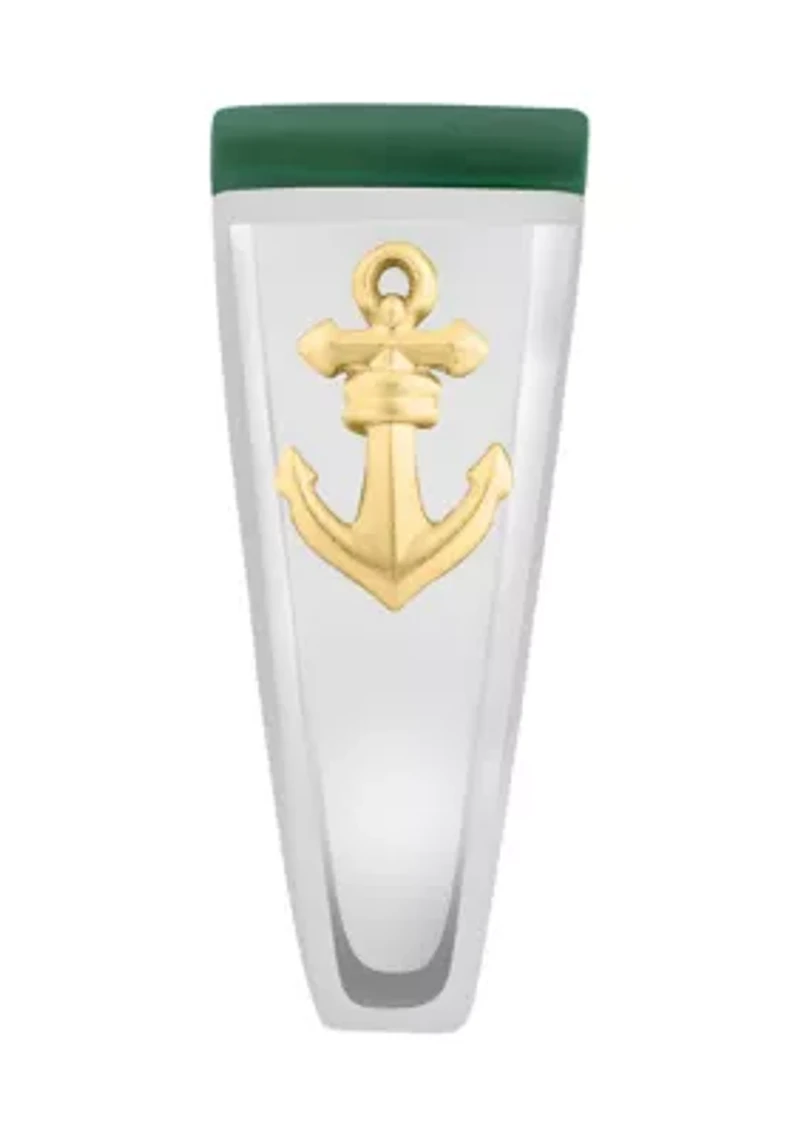 Sterling Silver/Gold-Plated  Malachite Men's Ring with Anchor Accents