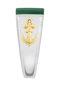 Sterling Silver/Gold-Plated  Malachite Men's Ring with Anchor Accents