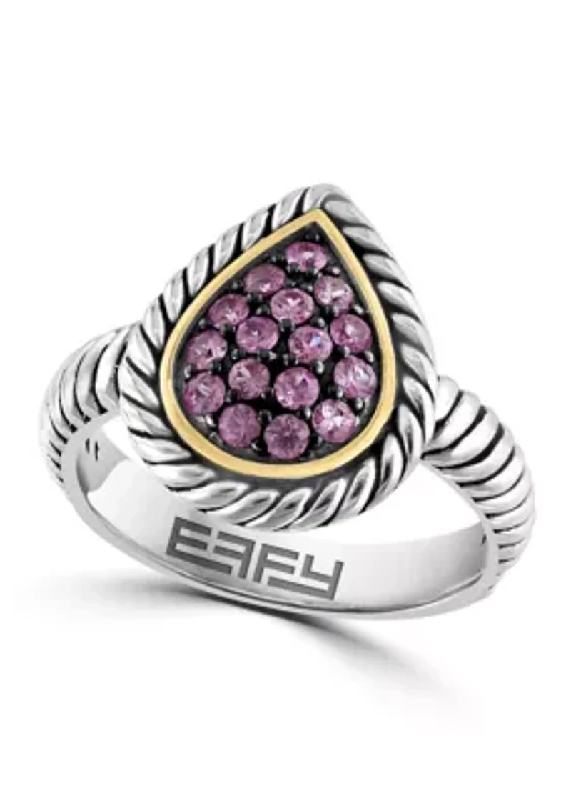 Pink Sapphire Teardrop Ring in Sterling Silver and Gold Plated Metal