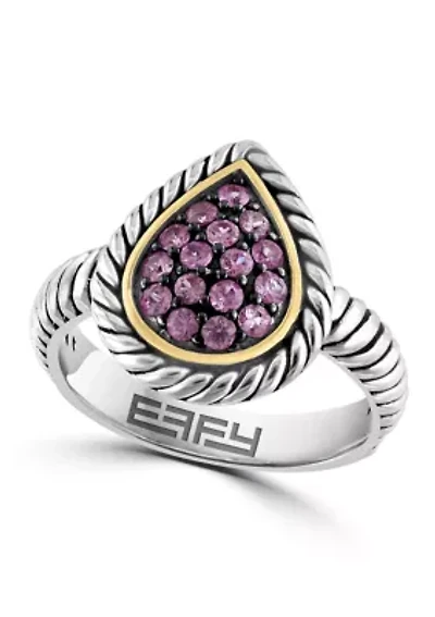 Pink Sapphire Teardrop Ring in Sterling Silver and Gold Plated Metal