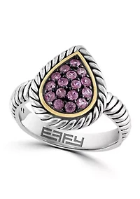 Pink Sapphire Teardrop Ring in Sterling Silver and Gold Plated Metal