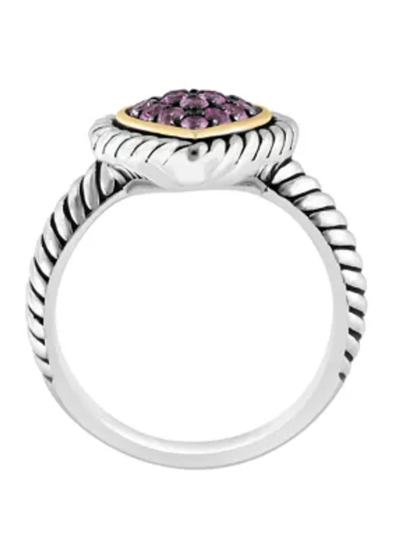 Pink Sapphire Teardrop Ring in Sterling Silver and Gold Plated Metal
