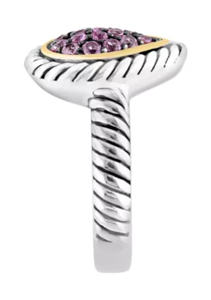 Pink Sapphire Teardrop Ring in Sterling Silver and Gold Plated Metal