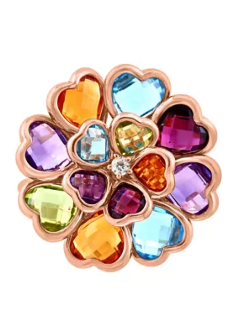 14K Rose Gold Diamond, Amethyst, Blue Topaz, Citrine, Rhodolite, and Peridot Ring