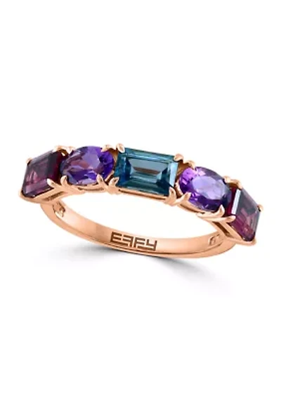 Amethyst, London Blue Topaz, Rhodolite Ring in 14K Rose Gold