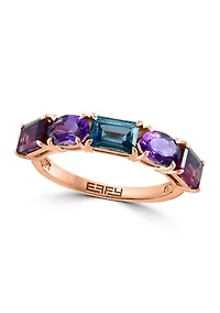 Amethyst, London Blue Topaz, Rhodolite Ring in 14K Rose Gold