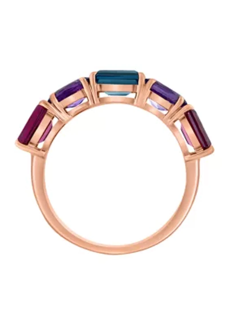 Amethyst, London Blue Topaz, Rhodolite Ring in 14K Rose Gold