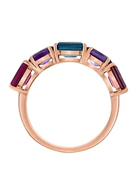Amethyst, London Blue Topaz, Rhodolite Ring in 14K Rose Gold