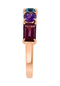 Amethyst, London Blue Topaz, Rhodolite Ring in 14K Rose Gold