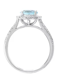 14K White Gold Diamond and Aquamarine Ring 