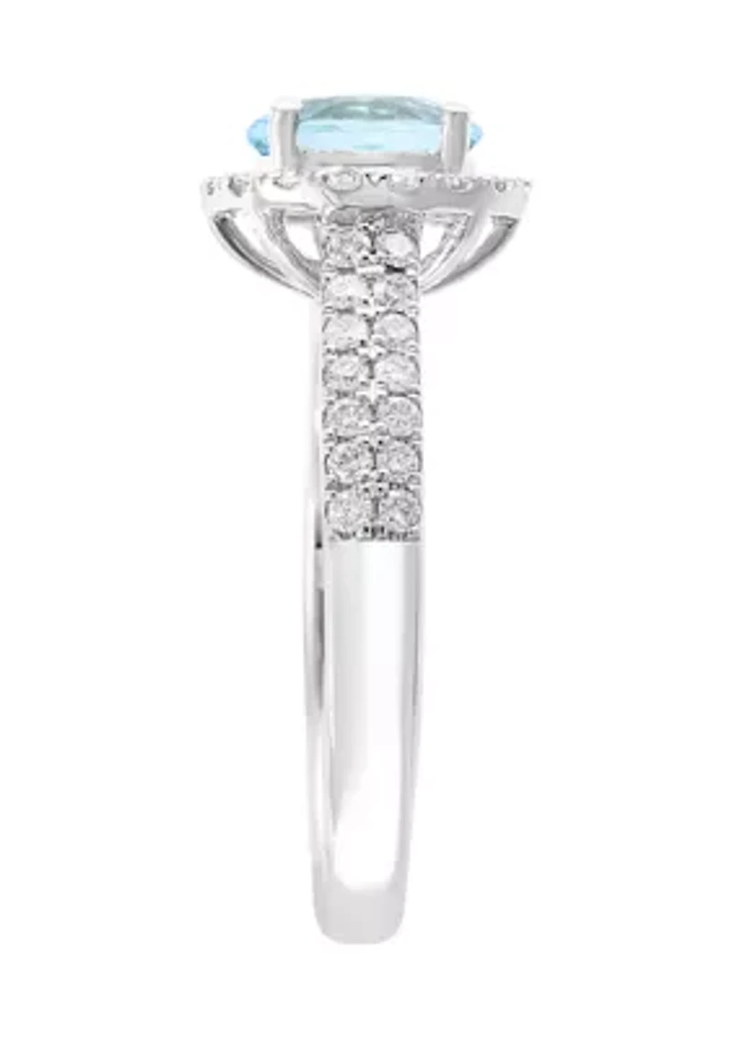 14K White Gold Diamond and Aquamarine Ring 