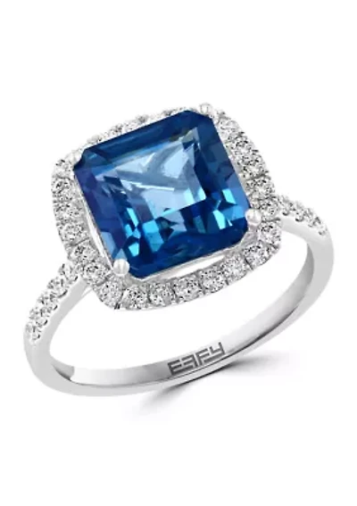 14K White Gold Diamond London Blue Topaz Ring 