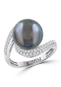 Diamond and Tahitian Pearl Ring in 14K White Gold