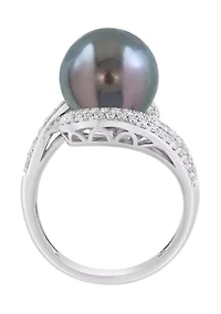 Diamond and Tahitian Pearl Ring in 14K White Gold