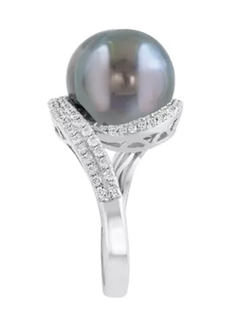 Diamond and Tahitian Pearl Ring in 14K White Gold