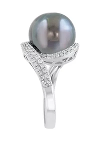 Diamond and Tahitian Pearl Ring in 14K White Gold