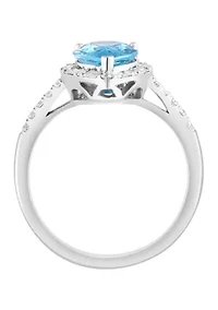 Diamond and Blue Zircon Pear Ring in 14K White Gold