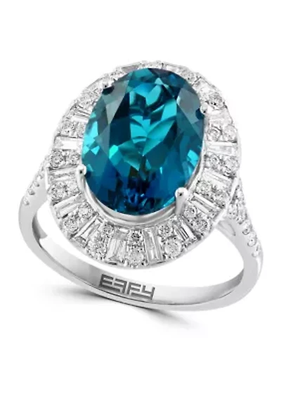 1.01 ct. t.w. Diamond and 5.6 ct. t.w. London Blue Topaz Ring in 14K White Gold
