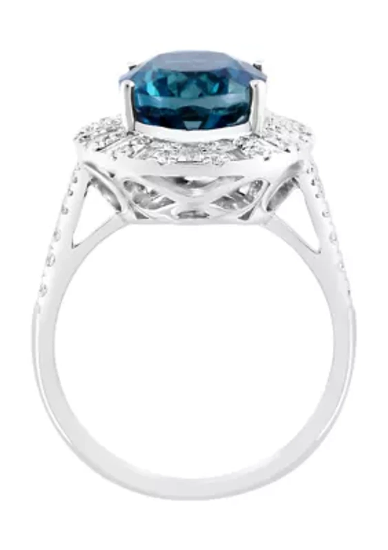1.01 ct. t.w. Diamond and 5.6 ct. t.w. London Blue Topaz Ring in 14K White Gold