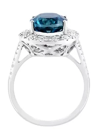 1.01 ct. t.w. Diamond and 5.6 ct. t.w. London Blue Topaz Ring in 14K White Gold