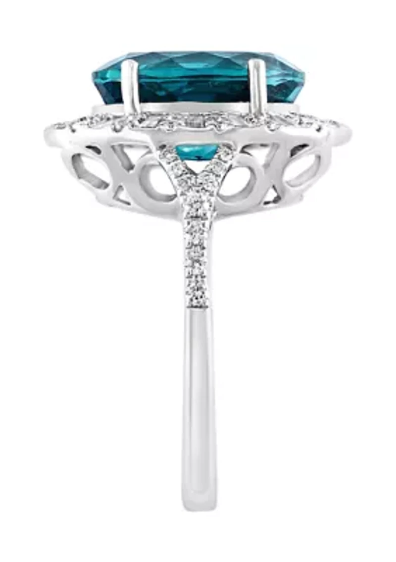 1.01 ct. t.w. Diamond and 5.6 ct. t.w. London Blue Topaz Ring in 14K White Gold