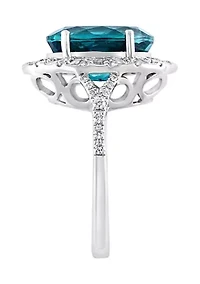 1.01 ct. t.w. Diamond and 5.6 ct. t.w. London Blue Topaz Ring in 14K White Gold