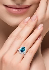 1.01 ct. t.w. Diamond and 5.6 ct. t.w. London Blue Topaz Ring in 14K White Gold