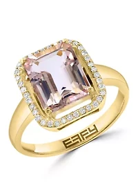 Diamond and Morganite Ring in 14K Yellow Gold